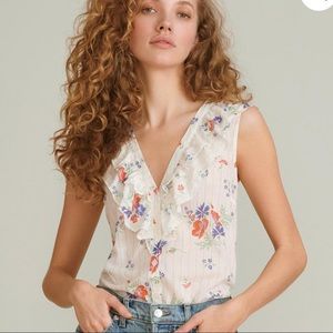 Veronica Beard Leina Floral Shirt Off White Multi sleeveless blouse Tops & Tees